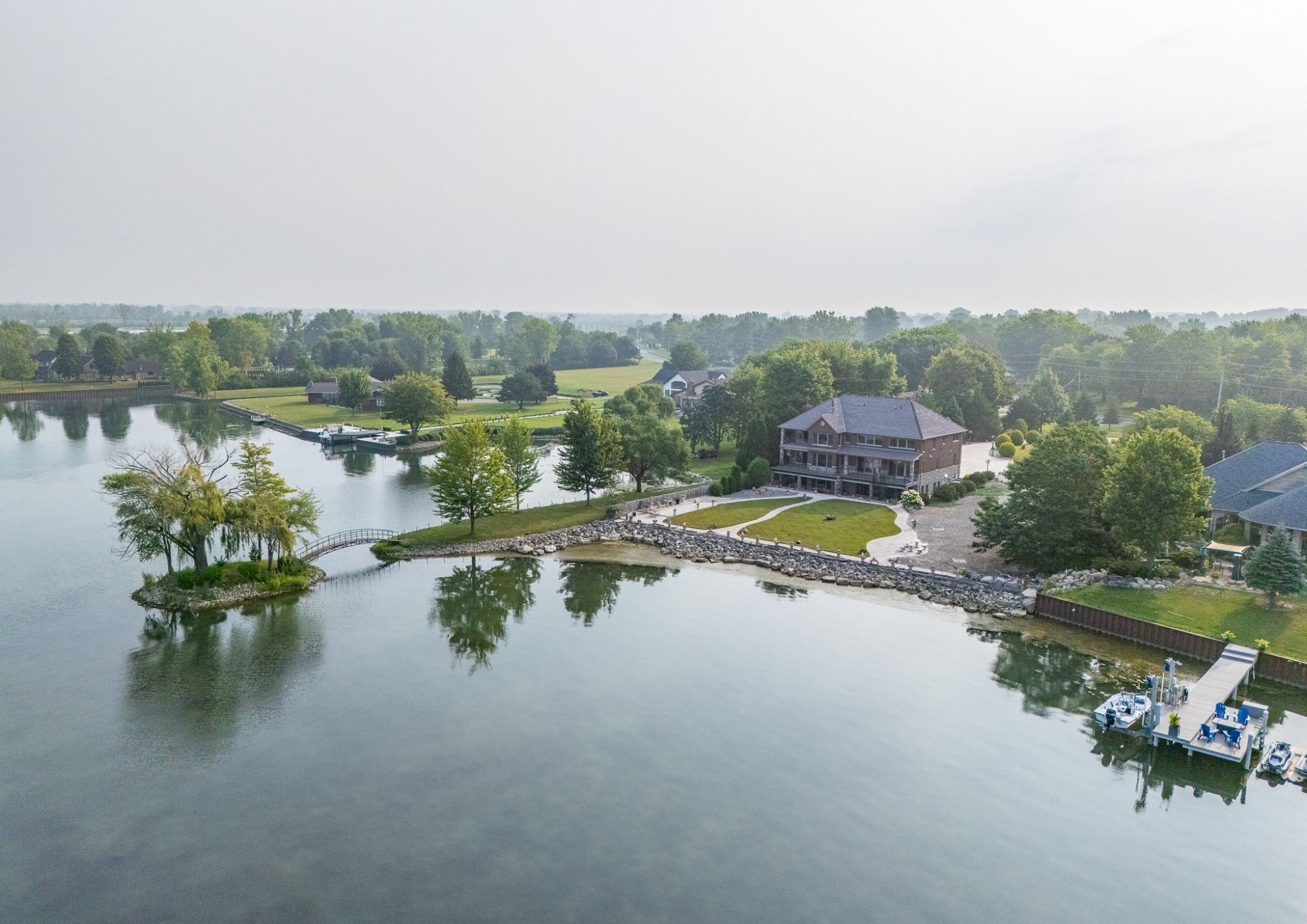 Aerial waterfront view of 1360 Windermere Place in Amherstburg