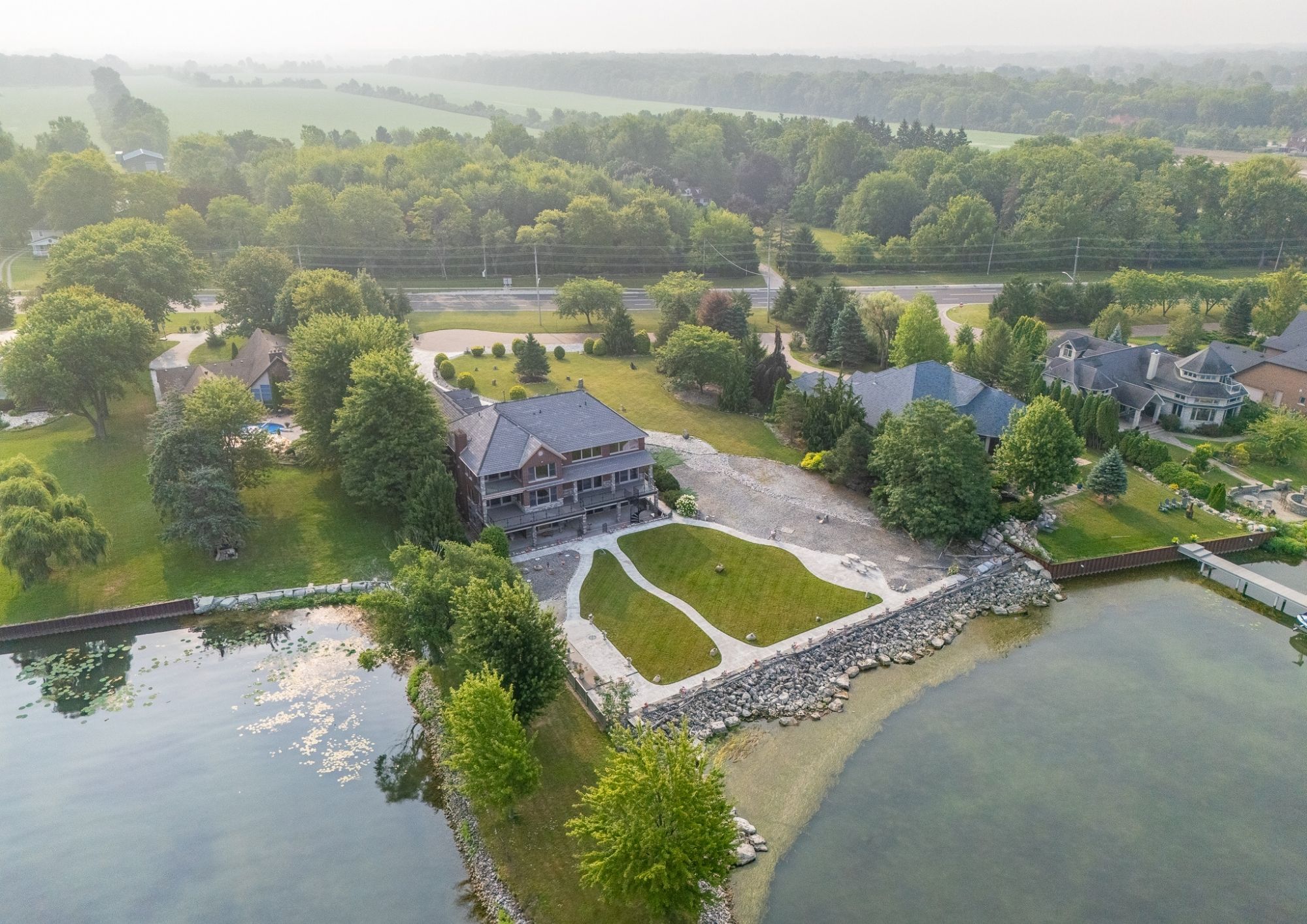 Aerial river view of 1360 Windermere Place in Amherstburg